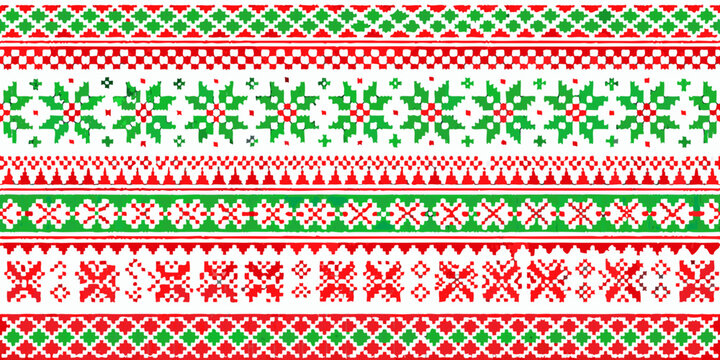 Festive christmas pattern with repeating red and green geometric shapes