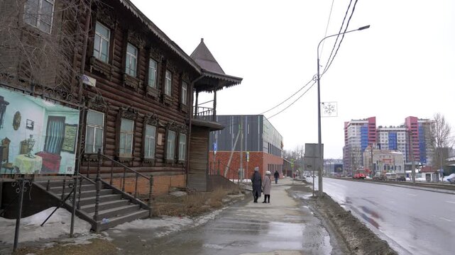 March 22 2026 Barnaul Russia Altai State Regional Museum building covered in snow cold early spring cityscape urban architecture cultural landmark and winter atmosphere.