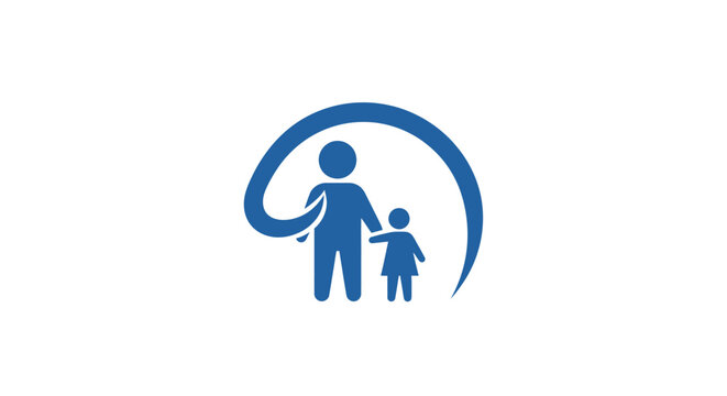 Blue logo of adult and child.