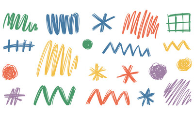 Fototapeta premium Assorted hand drawn scribble textures and doodle shapes set