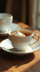Fototapeta premium A warm and inviting cup of hot chocolate topped with a generous helping of whipped cream