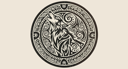 Howling Wolf Emblem with Celtic Knotwork - Black and White Tribal Art © Aisyah