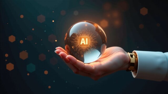 A person grasping a crystal ball with the iconic Adobe logo visible in the background, great for creative and innovation themes