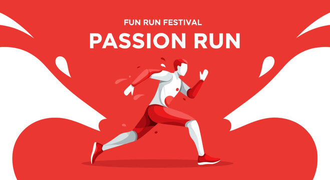 Passionate Runner Depicted in Energetic Vector Illustration for Fun Run Festival Event