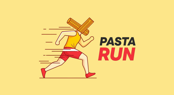 Pasta Runner Illustration Depicting a Humorous and Playful Concept of Speed and Food