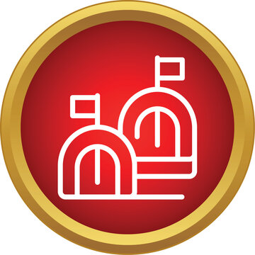 Tents with flags showing an outdoor basecamp for camping and adventure activities