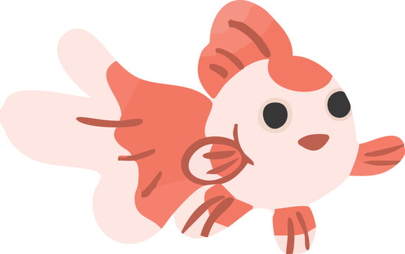 Cute Ryukin Goldfish Red and White Vector Illustration Background | かわいい琉金 金魚 赤白 和風 デフォルメ ベクター素材