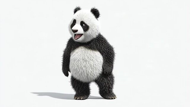 Happy Animated Panda Bear Dancing on White Background