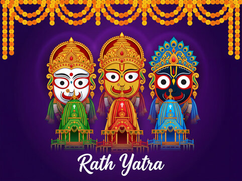 Rath yatra festival with traditional indian deities and chariots