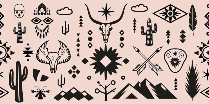 Southwestern inspired pattern featuring skull cacti and geometric designs