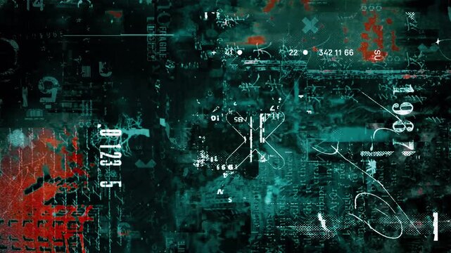 Looping random motion video with grunge texture distortion background. 4K quality footage