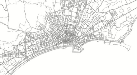 Fototapeta premium Minimalist City Street Map Vector Illustration of Coastal Urban Layout with Detailed Road Network Grid for Geographic Planning and Cartographic Design Projects