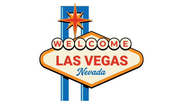 Famous las vegas nevada welcome sign with star icon and retro midcentury modern style design.