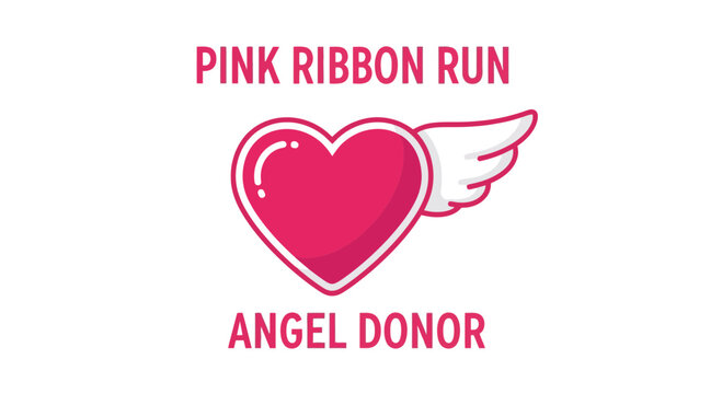 Pink Ribbon Run Angel Donor Heart With Wings Event Graphic