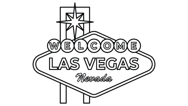 Welcome to las vegas nevada sign outline illustration with starburst and text.
