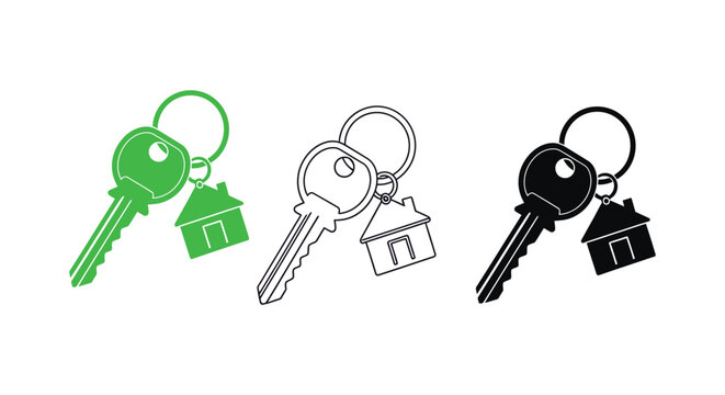 Key illustration set with house shaped keychain in different colors