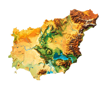 Colorful topographic map of catalonia highlighting elevation and terrain