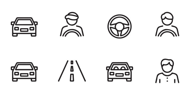 Driving and Road Trip Minimalist Line Icon Set