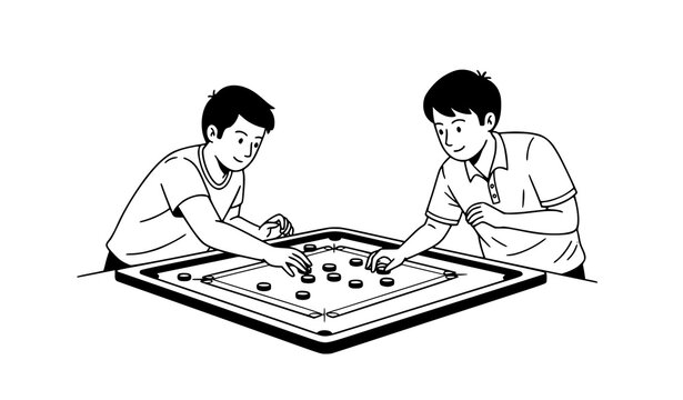 Carrom players cartoon doodle vector board game