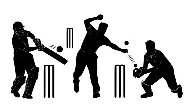 Siluetas cricket jugadores vector set deporte