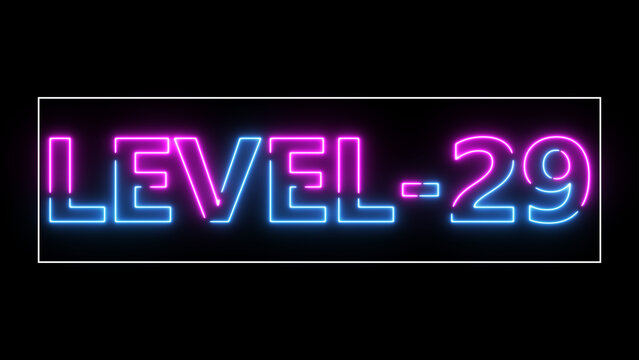 Abstract neon level 29 number 4k illustration. Level 29 neon text. Neon level up sign. motion graphic perfect for social media content. black background 4k illustration.