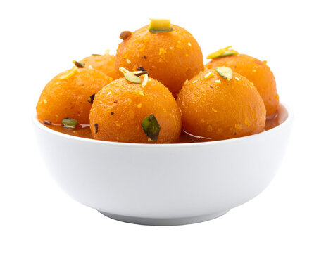 Firefly full shot of a chalakudy on plain white plate with glazed orange balls