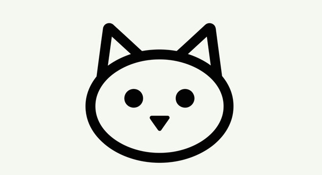 Minimalist feline illustration in black and white, depicting a simple cat icon on a white backdrop