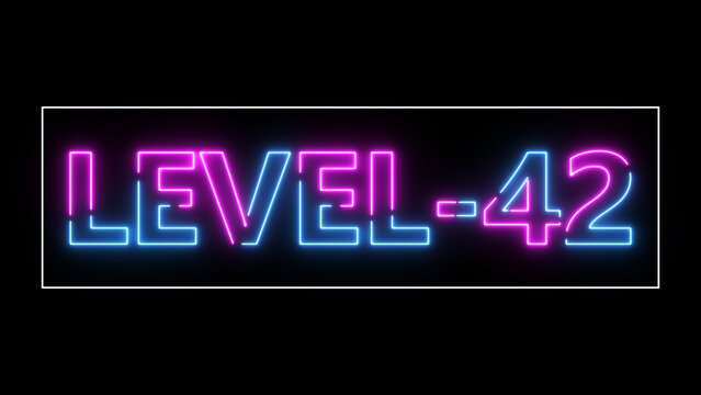 Abstract neon level 42 number 4k illustration. Level 42 neon text. black background 4k illustration.