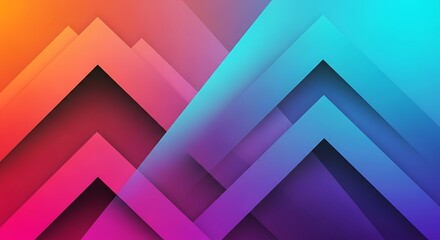 Obraz premium Abstract geometric background with colorful overlapping diagonal stripes and triangles, vibrant gradient paper cut style vector illustration