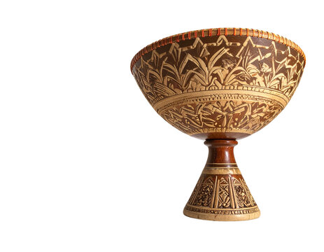 Charoli nut bowl with intricate carved pattern on wooden goblet