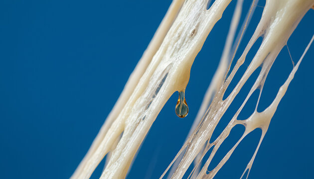 Cheese stretchiness with a droplet on a blue background