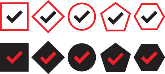 Collection of checkmark symbols within varied geometric shapes and colors © MDMaksud