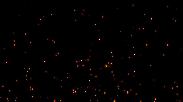 Fiery sparks floating overlay effect motion on dark backgrounds rendering
