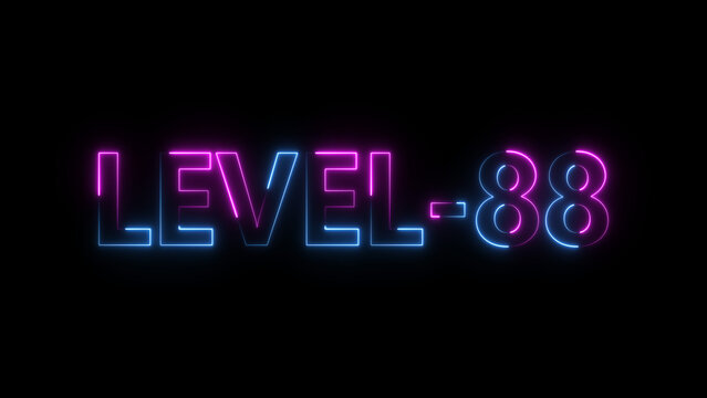 Abstract neon level 88 number 4k illustration. Level 88 neon text. Neon level up sign. motion graphic perfect for social media content. black background 4k illustration.