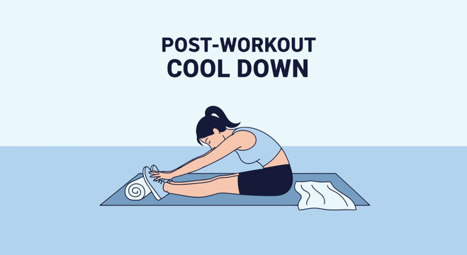 Post-Workout Cool Down Routine: Illustration of a Woman Stretching for Muscle Recovery
