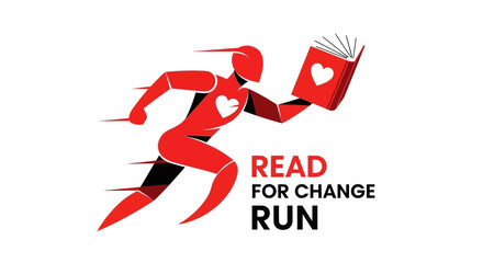 Obraz premium Red Silhouette Running With Book Promotes The Read For Change Run Initiative