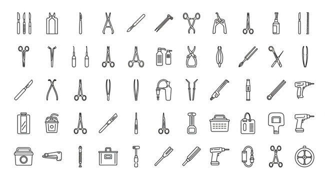 Collection of various surgical instruments and tools for medical procedures.