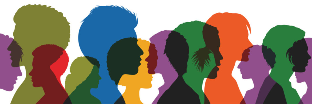 Diverse people silhouettes illustration featuring colorful human profiles community diversity inclusion society multicultural unity concept vector design artworkDiverse people silhouettes illust