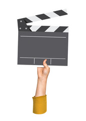 Obraz premium Hand holding png film slate, transparent background