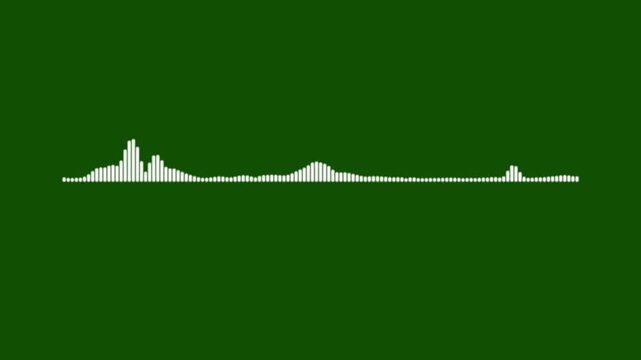 Minimal audio frequency waveform animation with clean white lines and smooth equalizer pulses, seamless loop sound visualization on green background for digital media