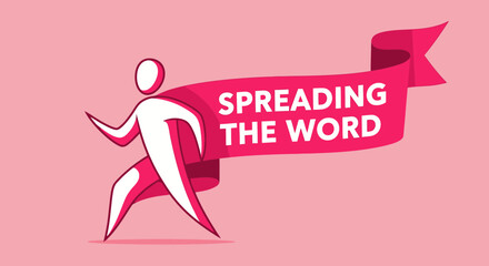 Obraz premium Runner Announcing News with Banner on Pink Background for Effective Communication