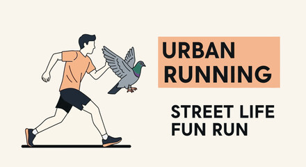 Fototapeta premium Runner and Pigeon: A Unique Depiction of Urban Activity with Artistic Flair