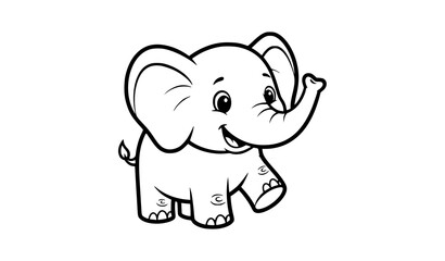 Fototapeta premium Cute cartoon elephant coloring page black and white outline vector illustration for kids