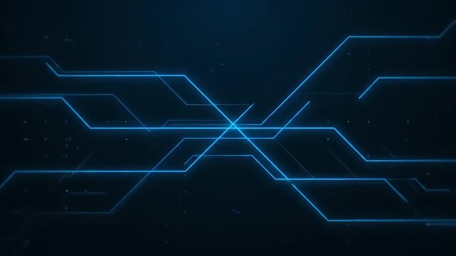 Abstract Blue Neon Lines on Dark Background Futuristic Technology Concept.