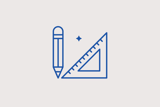 Pencil and triangle ruler line icon for geometric drafting and technical drawing. Accurate Vector Illustration for engineering students and architectural layout guides.