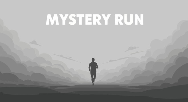 Runner Embarking On A Journey In A Mysterious Misty Landscape In Shades Of Grey