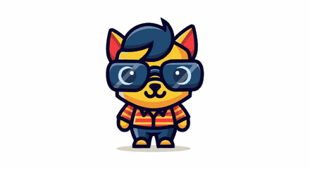 Obraz premium Cartoon cat character in stylish outfit with eyeglasses and modern haircut