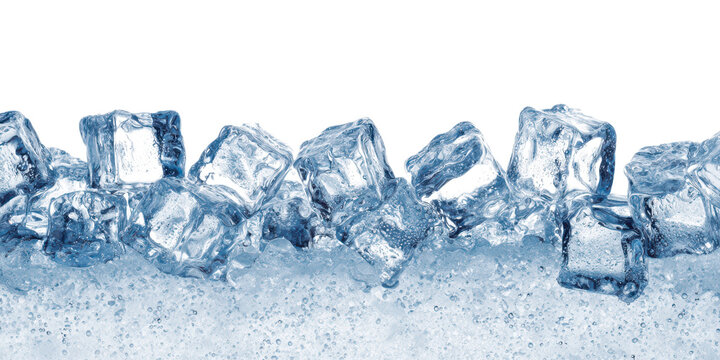 blue fresh cold ice cubes bottom border isolated