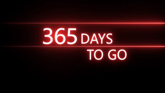 365 days to go text icon illustration. Neon counting days on black background. on a black background. and creating a stunning 4k illustration.