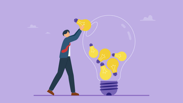 Businessman combining ideas and thoughts to create a bigger and better idea. Brainstorming creative and innovative ideas for the organization. leader with big idea concept.